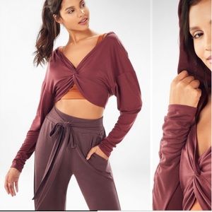 (M) Fabletics Liv Twist-Front Hoodie Port Wine Red Maroon Medium Athletic Gym